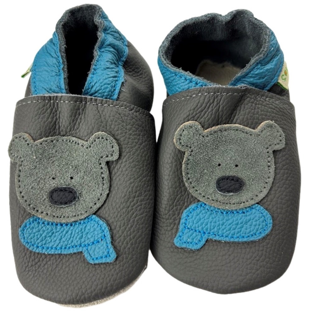 Sayoyo Baby Boys 12 18 Soft Leather Bear Crib Shoes Blue Trim Toddler‎ Moccasins